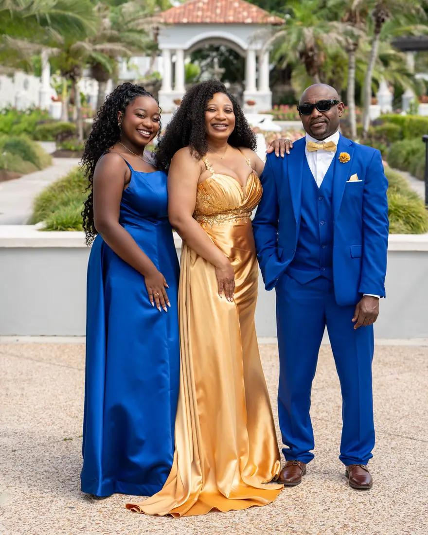 Family coordinated in royal blue and gold
