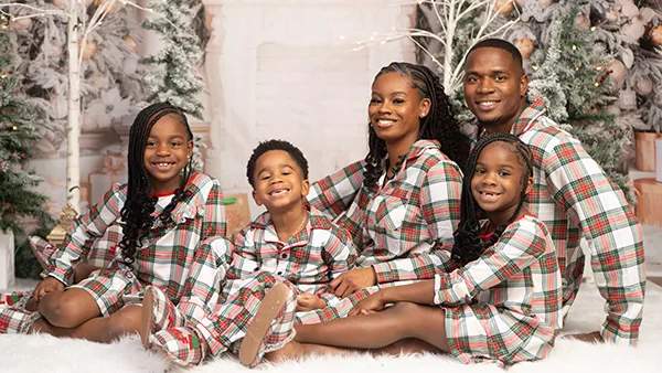 Christmas family portrait in matching pajamas