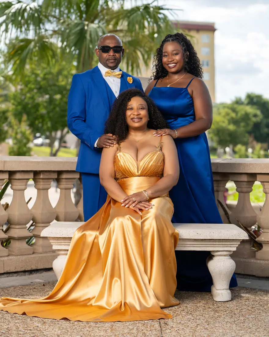 Parents and daughters in blue and gold